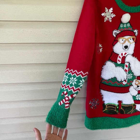 99 Jane Street Red and Green Polar Bear Holiday Sweater Size S - Picture 5 of 9